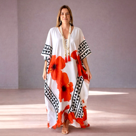 White Luxe Hibiscus Coco Bella Kaftan 12-20