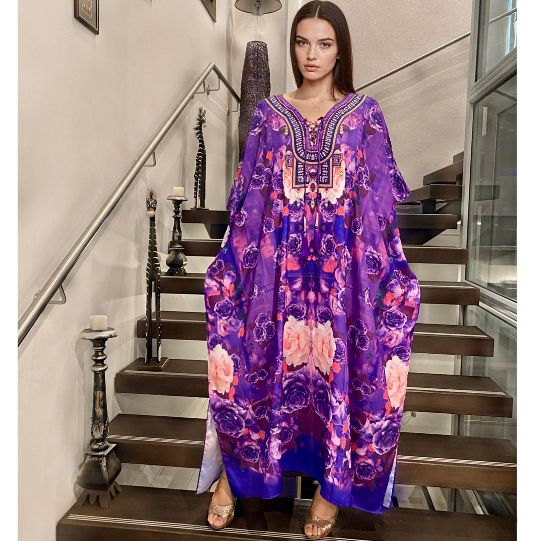 Purple Maya Silk Mix Kaftan with Front Tie Sizes Available AU 14-32