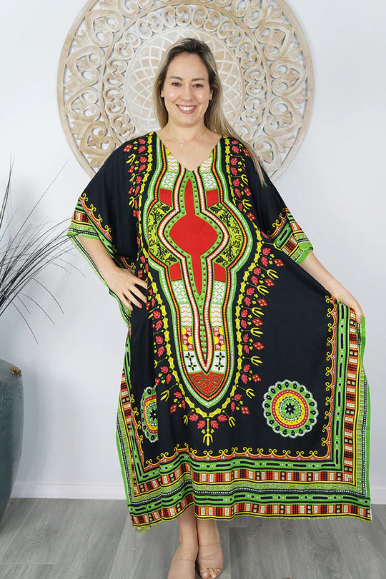Black Aneca Maya Bling Long Kaftan OSFA AU 12-26