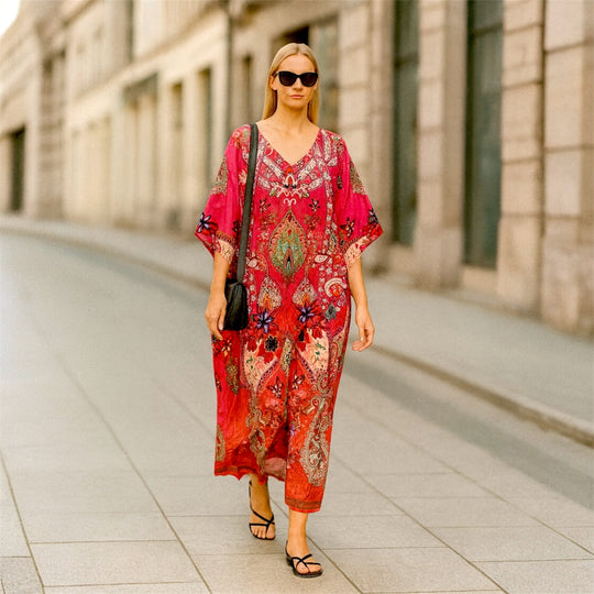 Maya Long Kaftan Hues of Fuchsia - Sizes Available AU 14-30