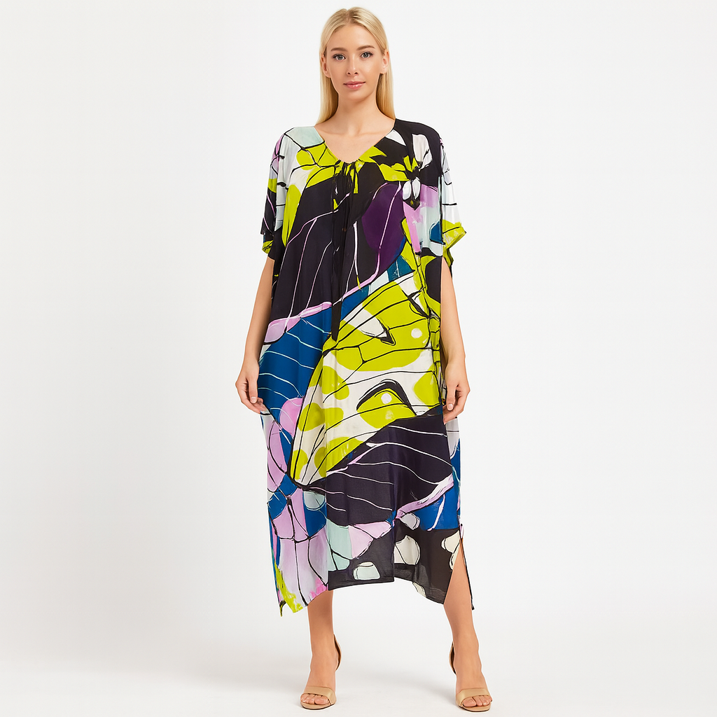 Maya Rayon Cool Breezy Tropical Kaftan. Sizes Available AU 8-32