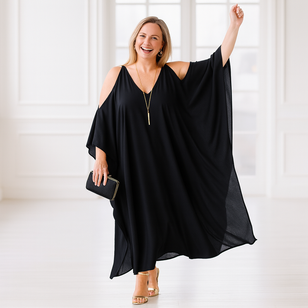 Cold Shoulder Black MAYA Kaftan Maxi Dress Sizes Available AU 12-30