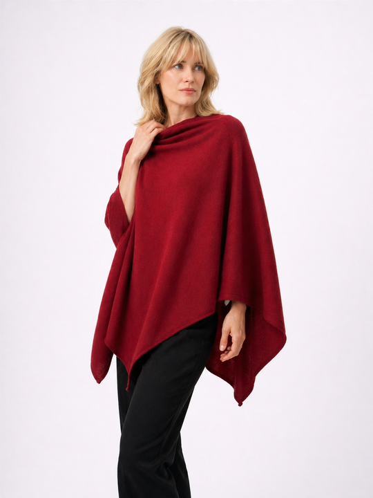 Burgundy 100% Cashmere Oversized Julian Poncho