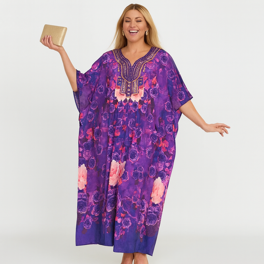 Purple Maya Silk Mix Kaftan with Front Tie Sizes Available AU 14-32