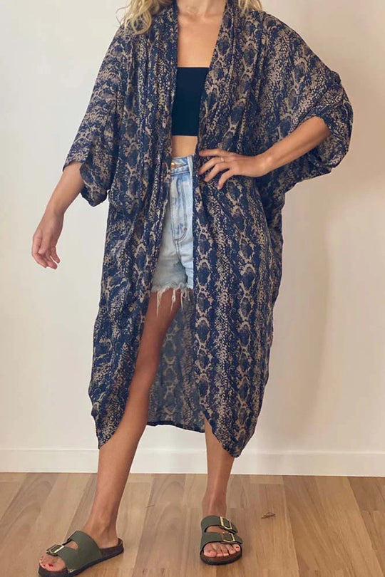 Navy Rayon Kimono Cape Long -O/S AU 10-18