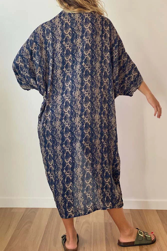 Navy Rayon Kimono Cape Long -O/S AU 10-18