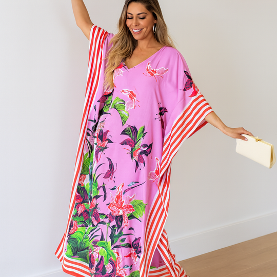 Hawaiian Lily Purple Pink Maya Kaftan  - Sizes Available AU 14-30