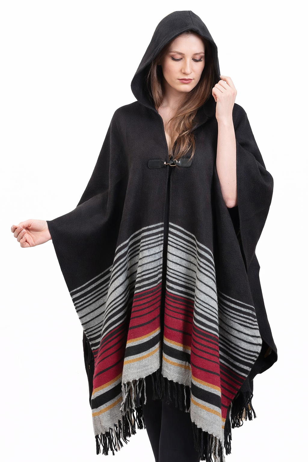 DEIA Black Oversized Poncho cape shawl wrap with hood