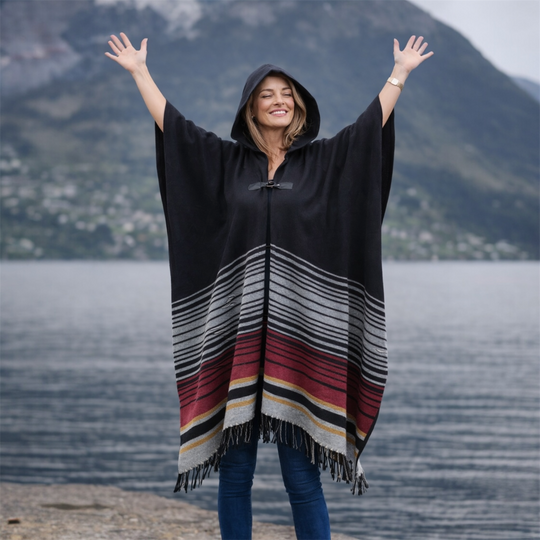 DEIA Black Oversized Poncho cape shawl wrap with hood