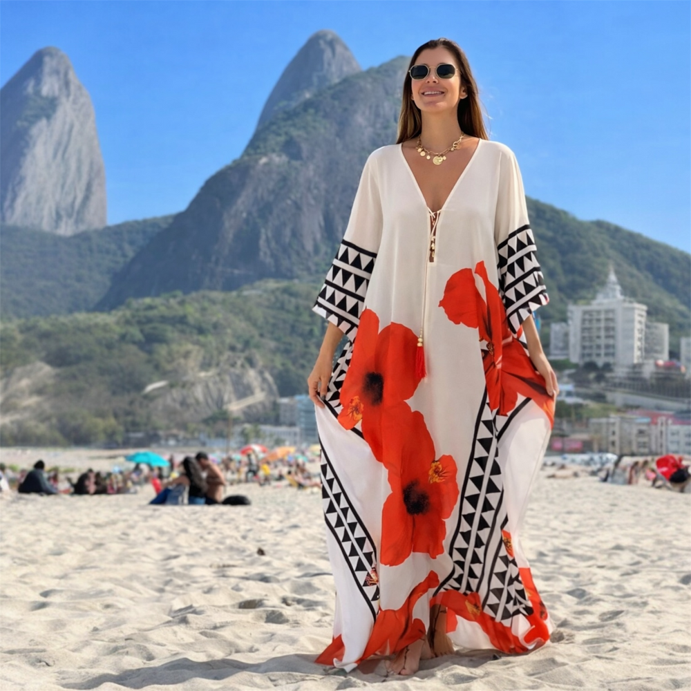 White Luxe Hibiscus Coco Bella Kaftan 12-20