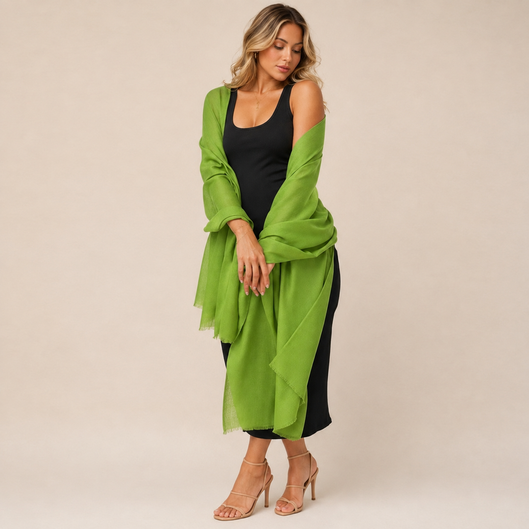 Julian Cashmere Ultra fine  oversized scarf-Green