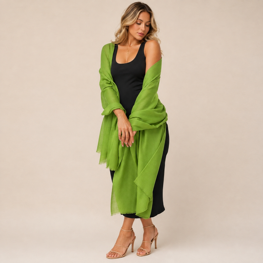 Julian Cashmere Ultra fine  oversized scarf-Green