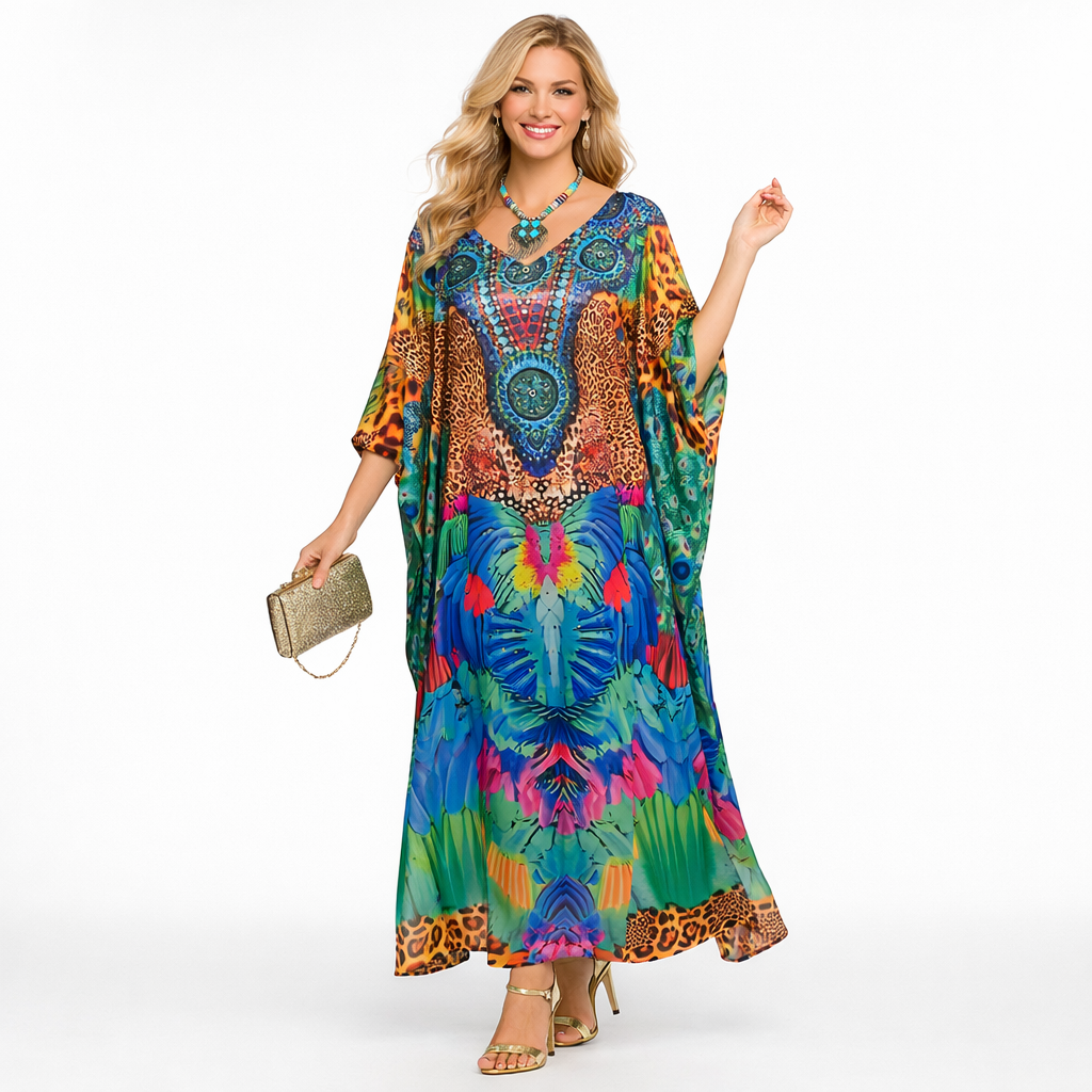 Maya Silk Mix Bling Kaftan.         Sizes Available AU 16-30