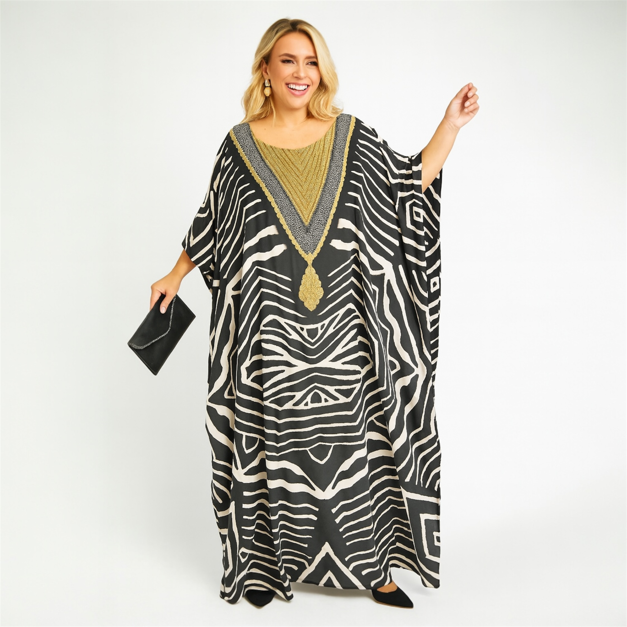 Maya Black Silk Mix Kaftan O/S AU 16-26