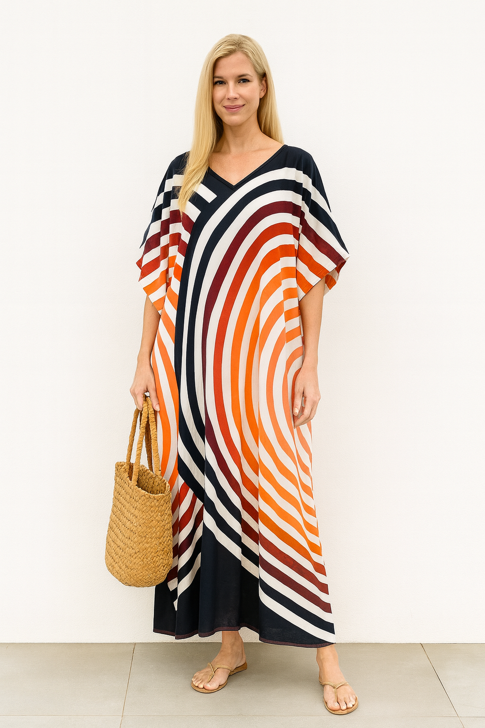 Maya Long Kaftan White Ombré