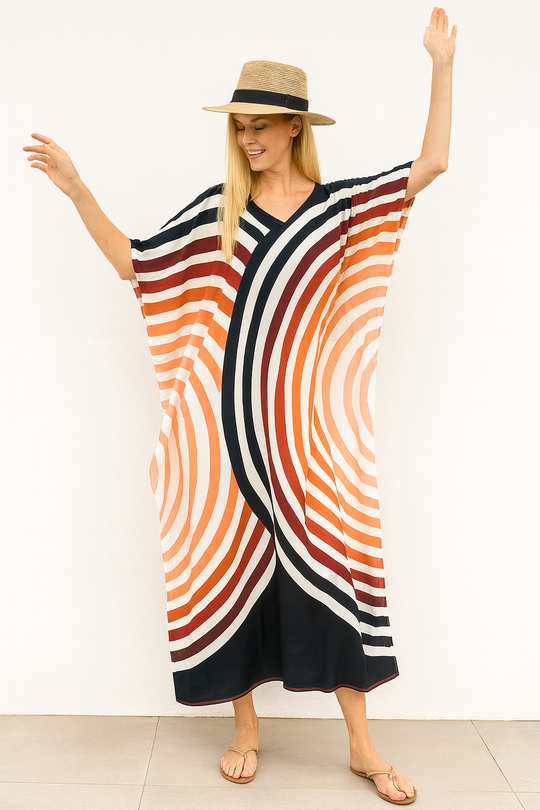 Maya Long Kaftan White Ombré