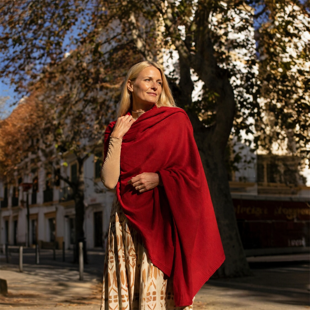 Julian Ruby Cashmere Knitted 2 Ply  Extra large Travel Wrap/Shawl