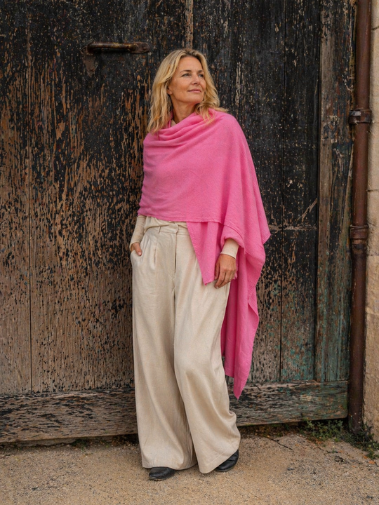 Julian 100% Cashmere Knitted 2 Ply  Extra large Travel Wrap/Shawl-Dark Pink