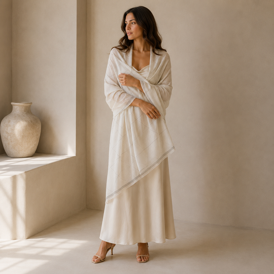 Julian Cashmere Bling Ivory Handwoven Wedding Wrap Shawl