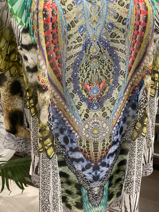 Kyra Relax Fit Bohemian Sheer Embellished  Kaftan Top One Size 10 to 22