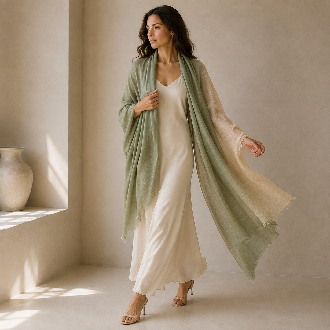Julian 100% Cashmere Ultra fine  oversized scarf/ wrap/ shawl-Gradient Olive