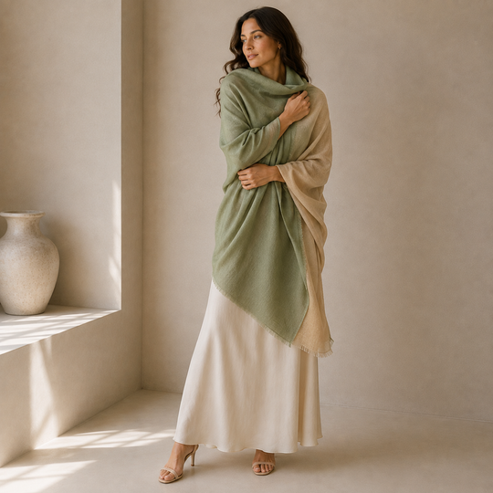 Julian 100% Cashmere Ultra fine  oversized scarf/ wrap/ shawl-Gradient Olive