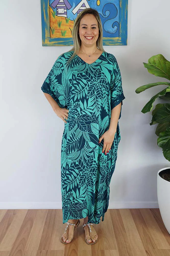 Maya Long Kaftan Beetal nut Mint Navy