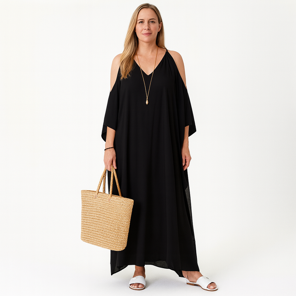 Cold Shoulder Black MAYA Kaftan Maxi Dress Sizes Available AU 12-30