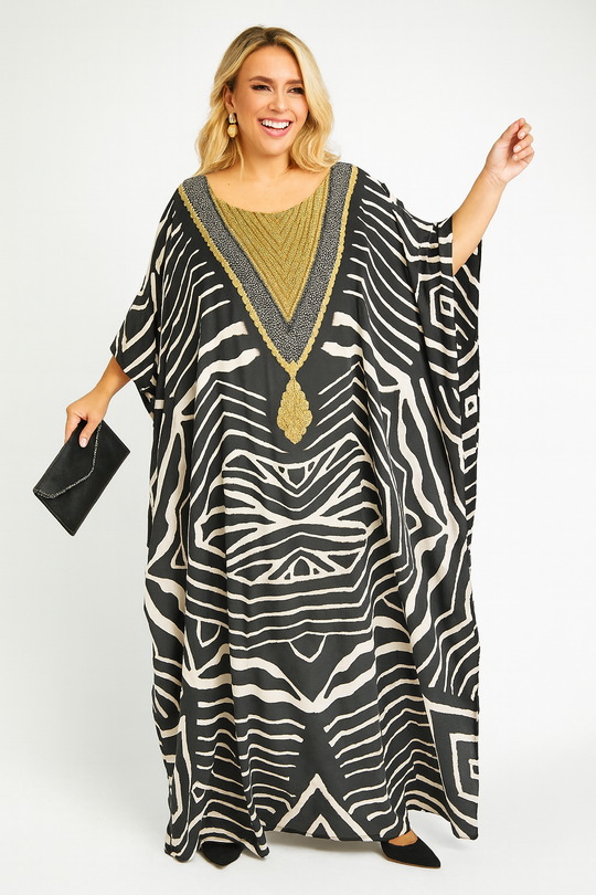 Maya Black Silk Mix Kaftan O/S AU 16-26
