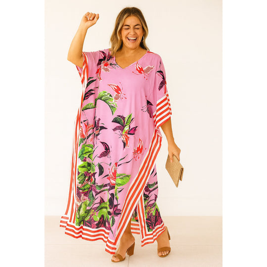 Hawaiian Lily  Maya Long Rayon Kaftan  - Sizes Available AU 14-30