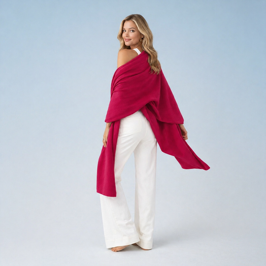 100% Cashmere 2 ply Julian Travel Wrap/ Scarf  - Bright Raspberry