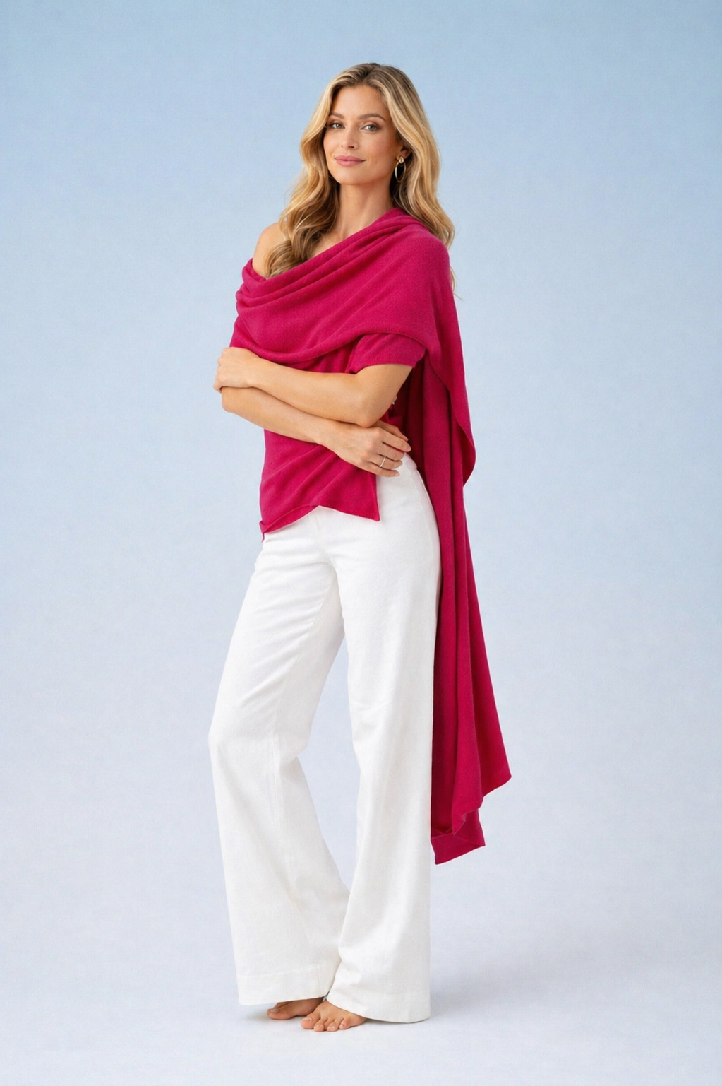 100% Cashmere 2 ply Julian Travel Wrap/ Scarf  - Bright Raspberry