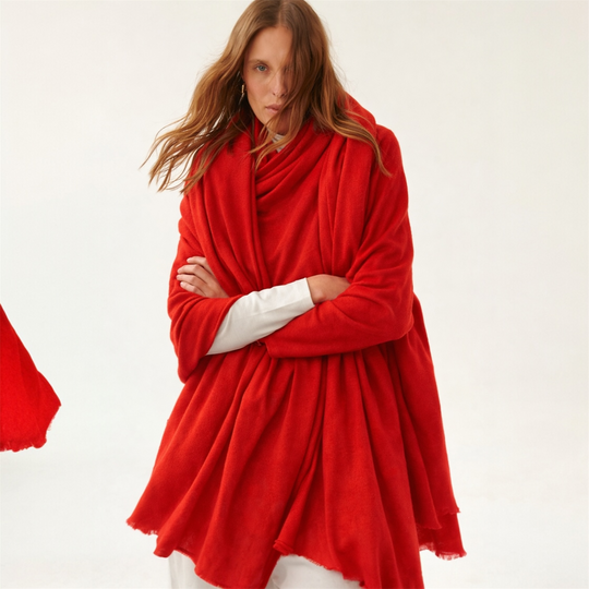 Red Julian handwoven pure Cashmere Travel Wrap