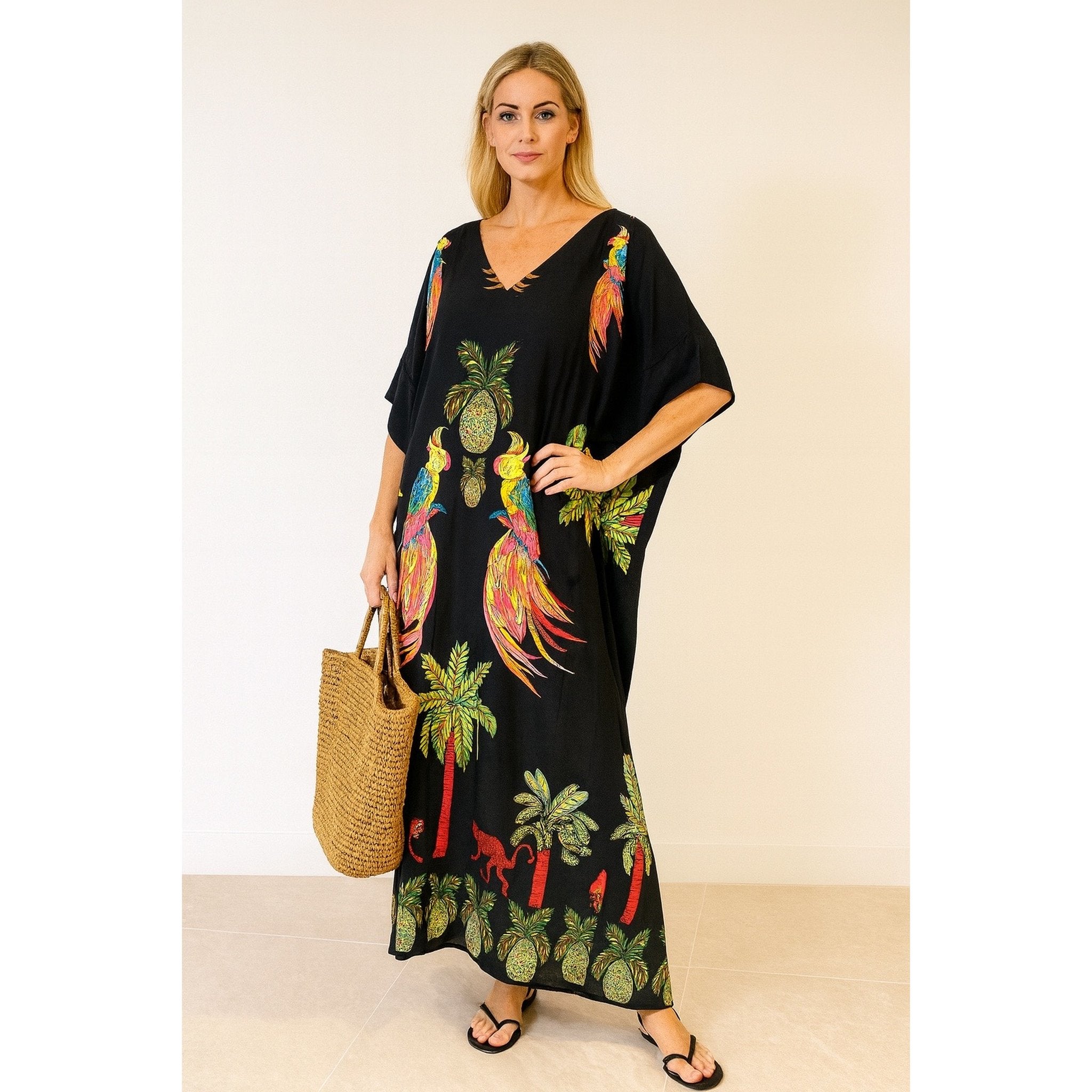 Maya Black Tropical Boho kaftan - Sizes Available AU 14-30
