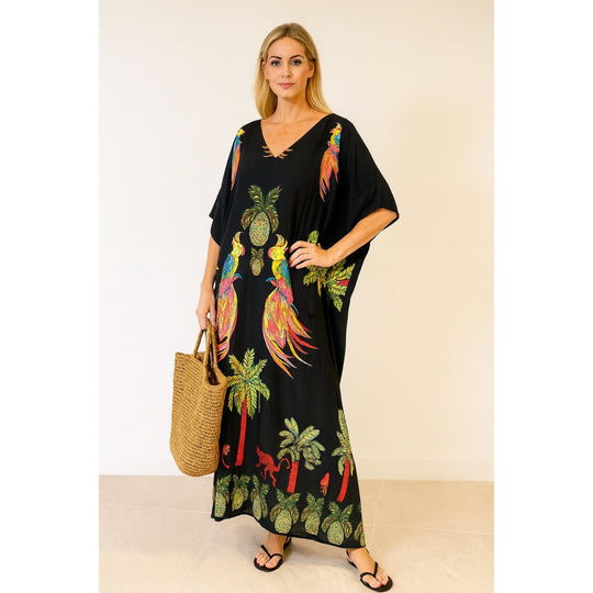 Maya Black Tropical Boho kaftan - Sizes Available AU 14-30