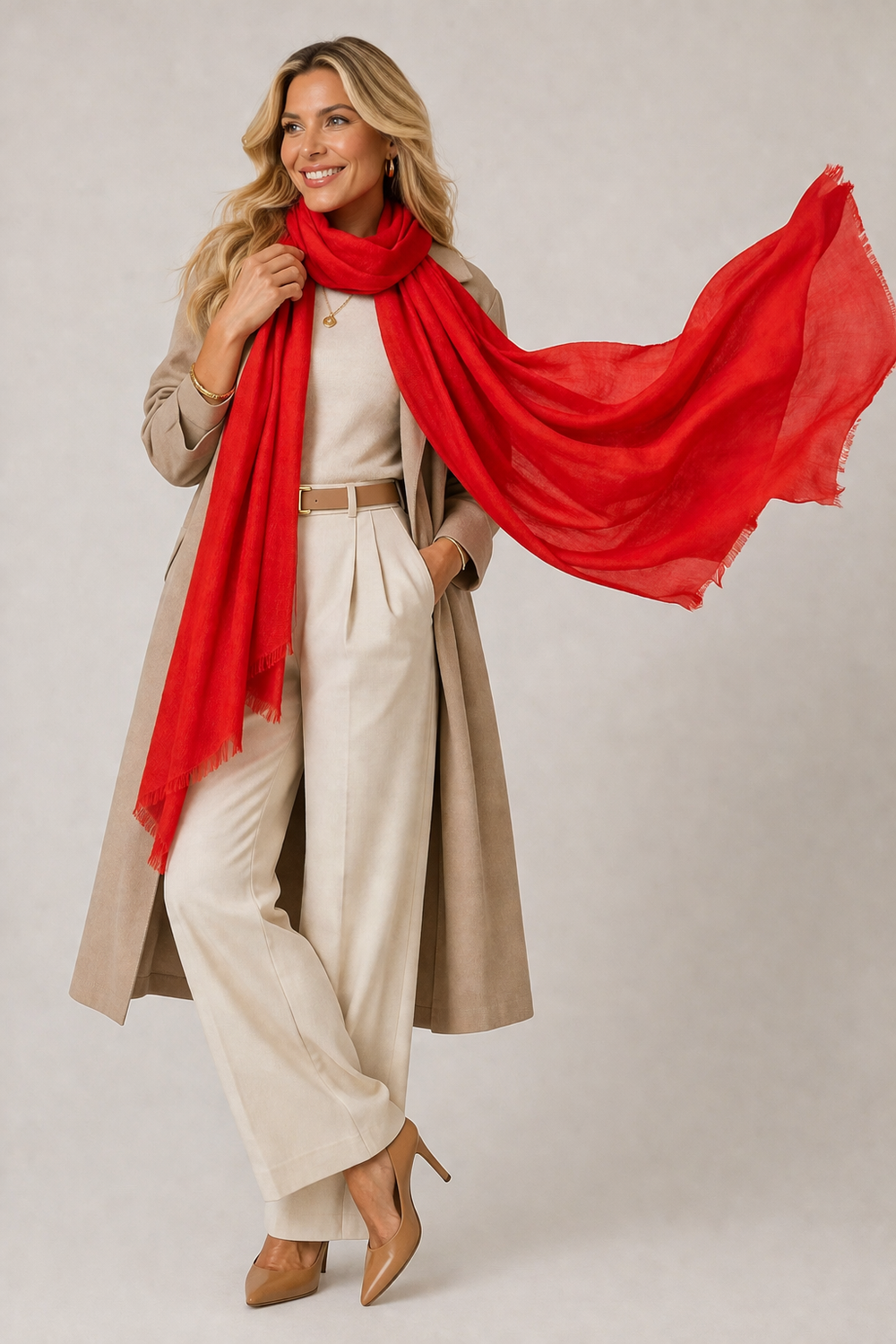 Red Julian Cashmere Ultra fine  oversized scarf/ wrap/ shawl