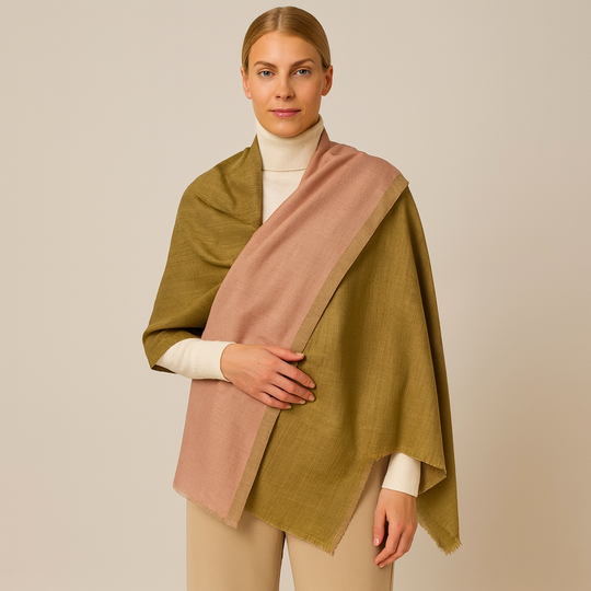 Julian Pure Cashmere Handwoven Double Sided Scarf-Olive