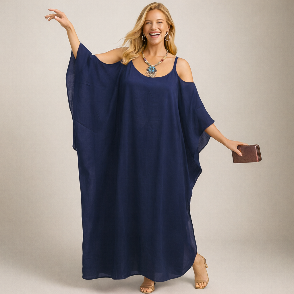 Plus Size Maya Cold Shoulder Boho Navy kaftan - Sizes Available -AU 24-32