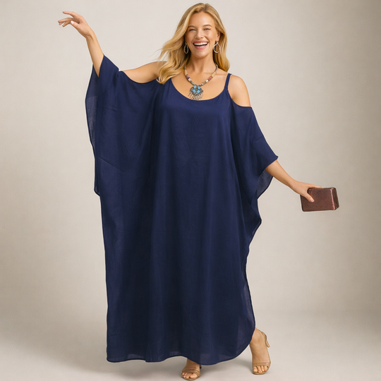 Plus Size Maya Cold Shoulder Boho Navy kaftan - Sizes Available -AU 24-32