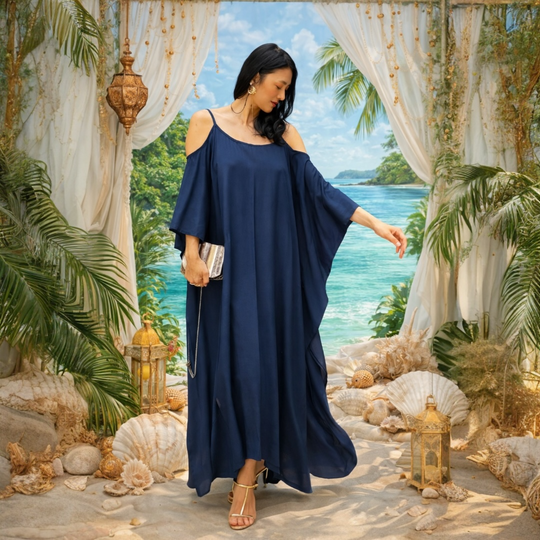 Plus Size Maya Cold Shoulder Boho Navy kaftan - Sizes Available -AU 24-32
