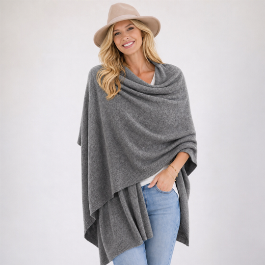 100% Cashmere 2 ply Julian Travel Wrap/ Scarf  -  Heather Charcoal