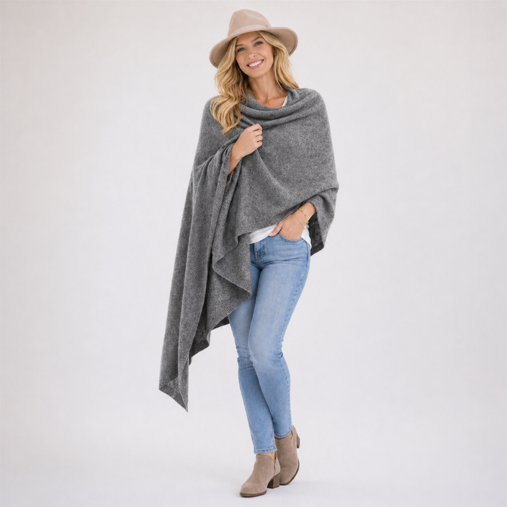 100% Cashmere 2 ply Julian Travel Wrap/ Scarf  -  Heather Charcoal