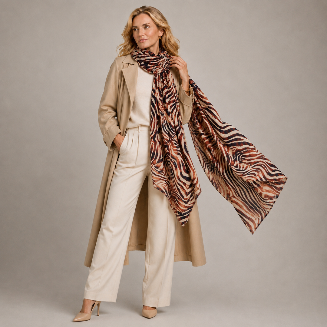 Cashmere Ultralight Printed Art Julian Scarf -Safari