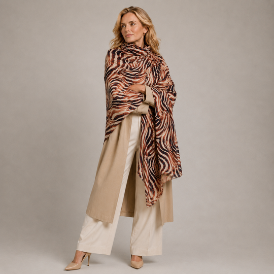 Cashmere Ultralight Printed Art Julian Scarf -Safari