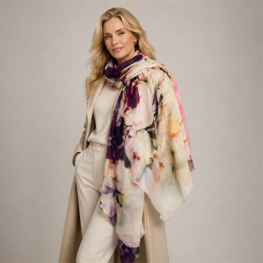 Cashmere Printed Wearable art Julian Ultralight Scarf-More Designs Available