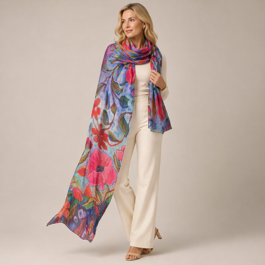 Cashmere Printed Wearable art Julian Ultralight Scarf-More Designs Available
