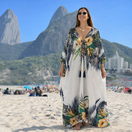 Coco Bella Milano’s Flora White Fern kaftan 12-20