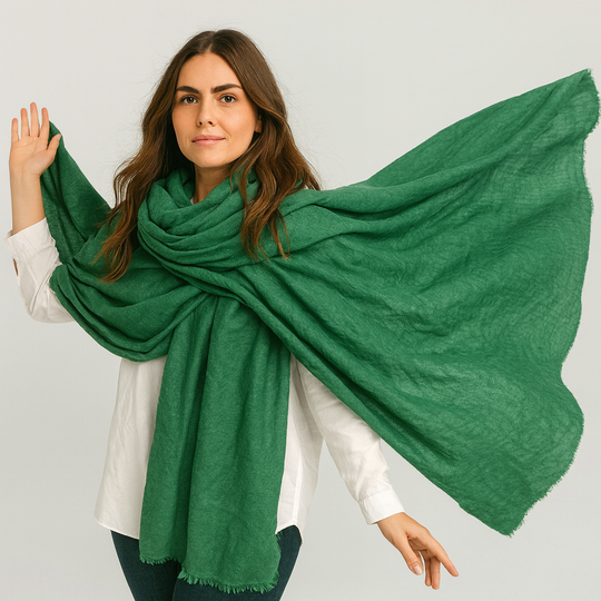 Green Julian Oversized handwoven pure cashmere scarf