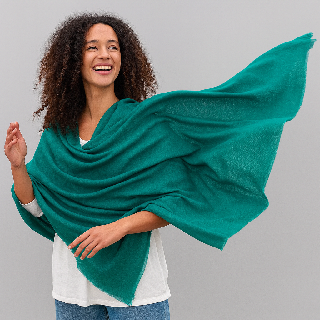 Teal Julian handwoven pure Cashmere Travel Wrap