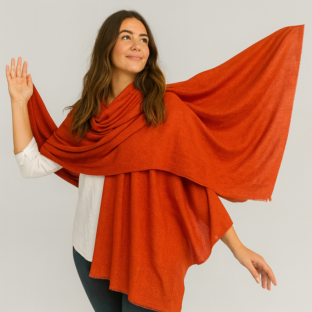 Rust Orange Julian Oversized handwoven pure cashmere scarf